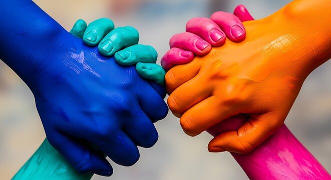 Happy friendship day colorful hands joining in unity and celebration