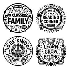 Fototapeta premium Classroom family reading corner school badges
