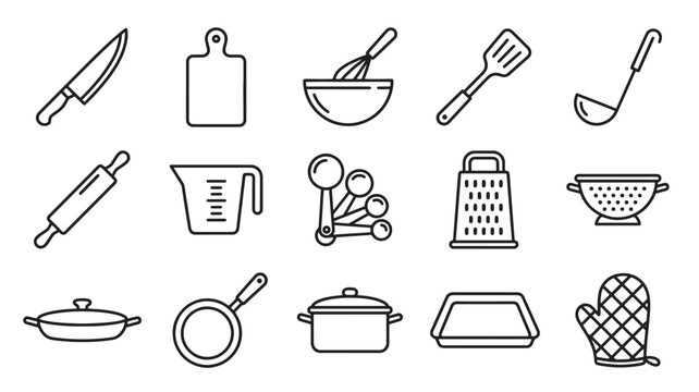 Kitchen Utensils Icons Set For Cooking And Baking Concepts