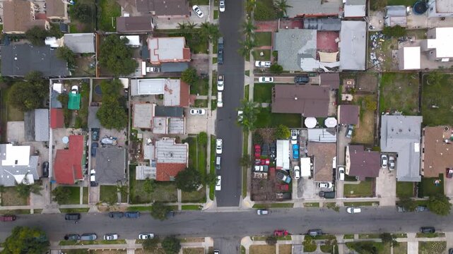 Top Down on Compton Neighbourhood Los Angeles California Drone Aerial Footage