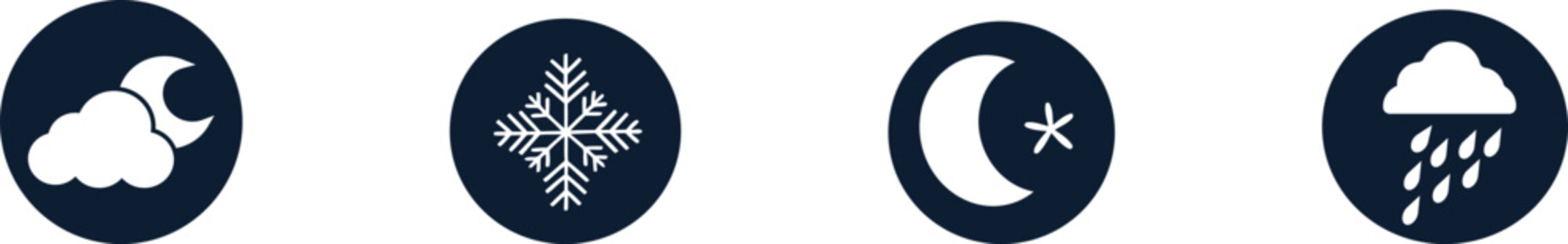 Weather icons with silhouette of moon cloud snowflake and rain