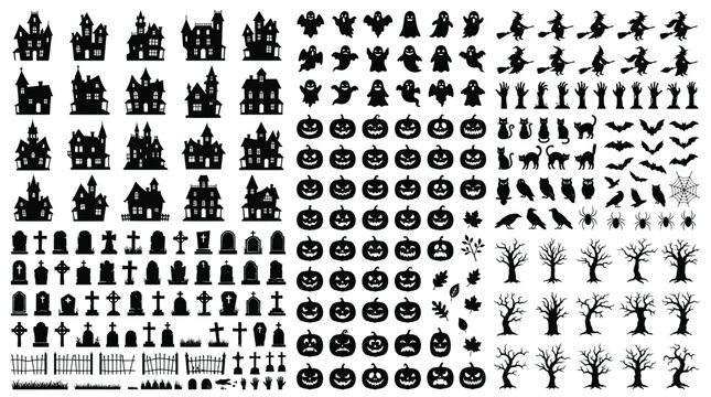 Halloween Vector Elements Silhouette Mega Set