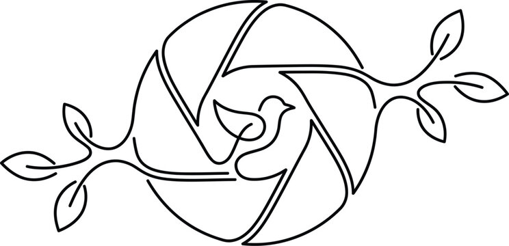 Continuous Monoline Camera Aperture Bird Branches Nature Vector