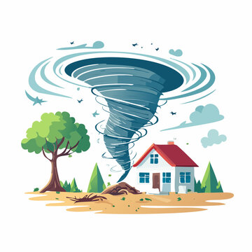 Tornado Threatening a House and Tree