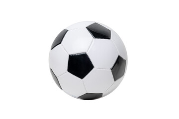 Naklejka premium Classic Black and White Leather Soccer Ball Isolated on White Background, Sports Concept Object