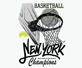 Obraz premium College font. Basketball club vector t-shirt design. New york city basketball league graphic print design. Champion tournament. Basketball college league. Vintage artwork for sportswear. Sport logo. 