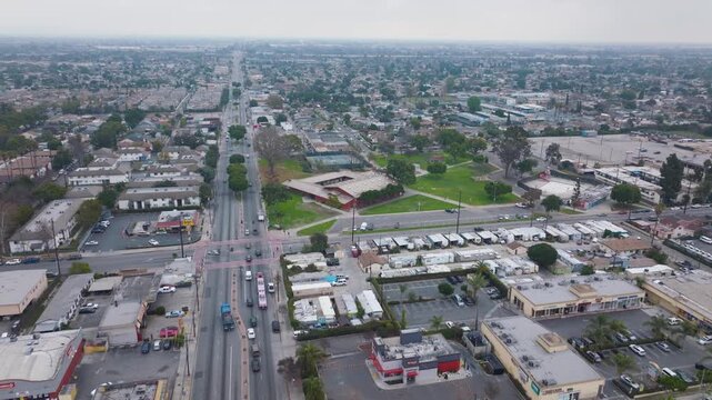 Strip Mall and School Compton Los Angeles California Drone Aerial Footage