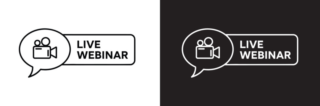 Live webinar icon set white on white and silhouette on black backgrounds for digital marketing