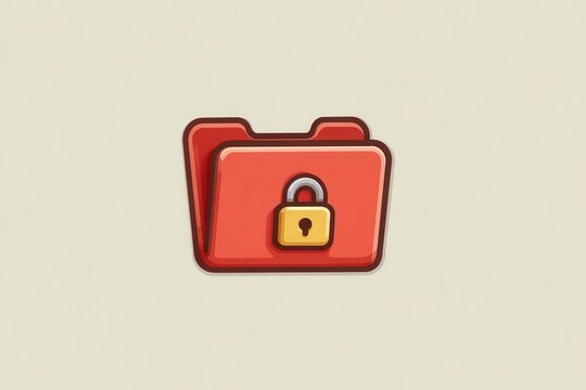 Red folder with golden lock icon security concept