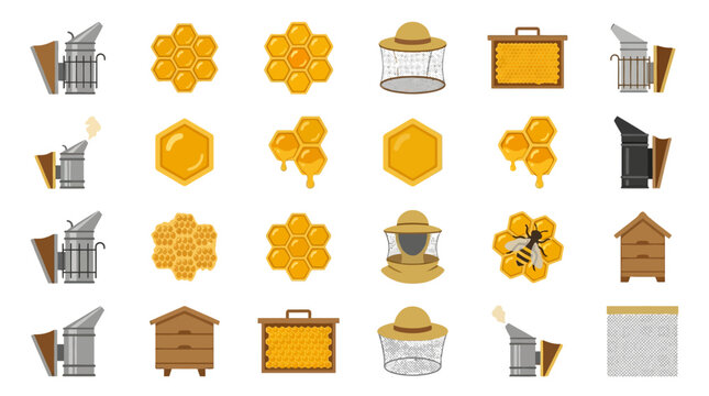 Beehive Honeycomb Icons Set.