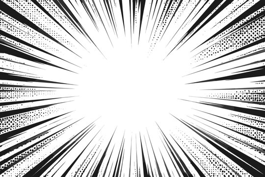 Dynamic comic book style speed lines and halftone dots exploding from the center