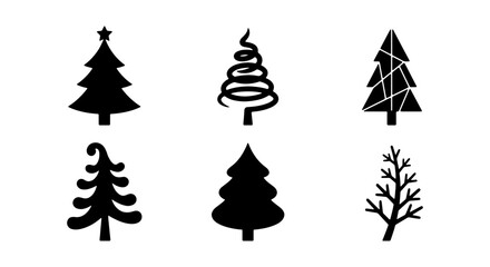 Fototapeta premium Christmas Tree Icons Set, Festive Holiday Vector Graphics, Winter Celebration Symbols, Black Silhouette Collection