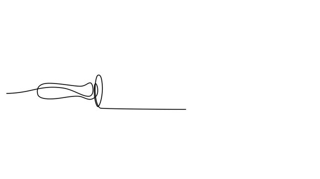 Continuous line drawing rolling pin, kitchen utensil, baking tool, cooking equipment, vector illustration 4k video