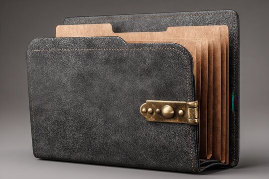 Vintage leather folder with brass clasp and paper inserts