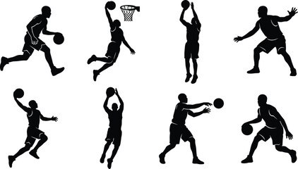 Basketball Player Silhouette Collection with Dribbling Dunking Shooting and Passing Actions for Sports Training and Athletic Design © boishakhisarker