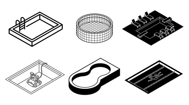Isometric Collection of Swimming Pools and Spa Icons