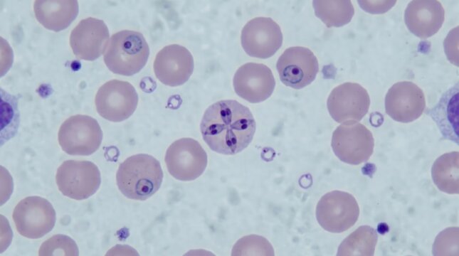 Babesia Microti Tetrad Maltese Cross Blood Smear Giemsa. Babesia microti intraerythrocytic tetrads in Maltese cross arrangement in Giemsa stained peripheral blood smear.