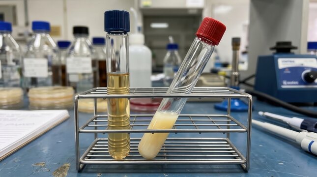 Staphylococcus Aureus Coagulase Plasma Tube Test. Coagulase tube test showing plasma clot formation by Staphylococcus aureus compared with negative control tube.
