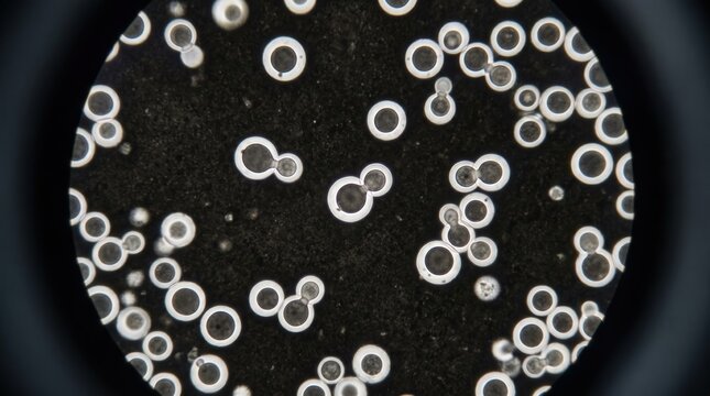 Cryptococcus Neoformans India Ink Capsule CSF. Cryptococcus neoformans with prominent polysaccharide capsule in India ink preparation from cerebrospinal fluid sample.