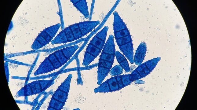 Microsporum Canis Macroconidia Lactophenol Preparation. Microsporum canis thick walled spiny macroconidia with terminal knob in lactophenol cotton blue fungal culture preparation.