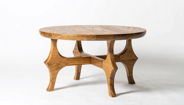 Handcrafted Wooden Round Side Table with Trestle Base in Minimalist Indoor Setting