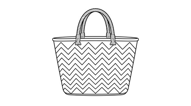 Black and white chevron pattern beach tote bag outline illustration.