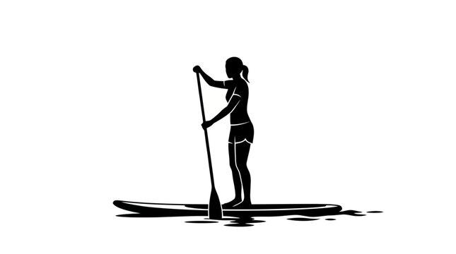Silhouette of a woman stand up paddle boarding on water.