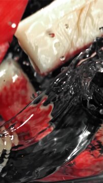 Crab sticks fall into the water. Filmed on a high-speed camera at 1000 fps. High quality FullHD footage