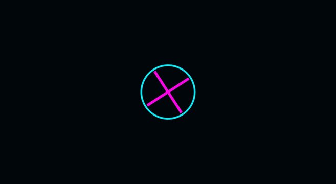 Animated neon cross rotating in circle for ui and digital interface animation