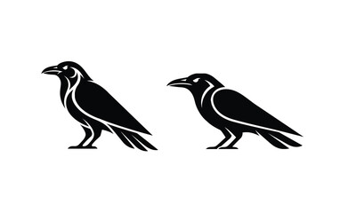 Fototapeta premium Stylized Raven Bird Logo Set in Tribal Black Vector Design
