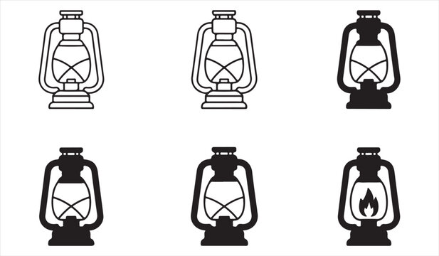 Classic camping oil lamp monochrome icon artwork set