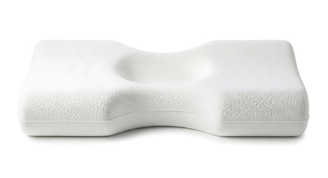 Ergonomic memory foam cervical pillow for neck pain relief isolated on white background