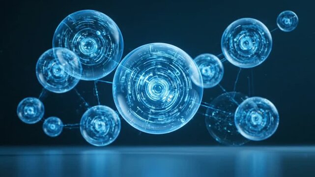 Modern futuristic sphere thumbnail featuring glowing digital orbs symbolizing artificial intelligence, advanced networking, cyber systems, and virtual communication technology.