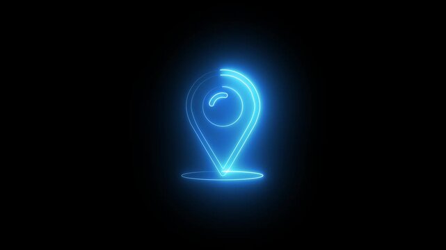 neon line location icon with circle waves.