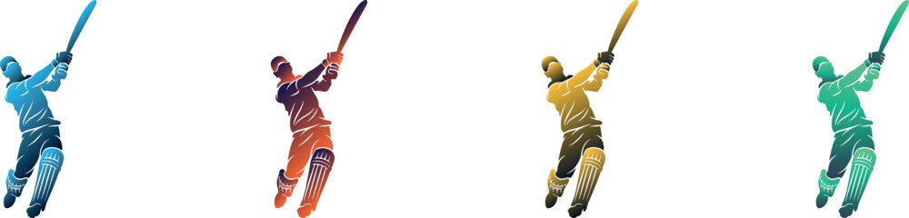 Cricket batsman hitting a shot silhouette vector illustration set in different gradient colors. © Graphic With Rakib