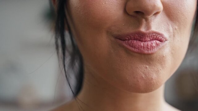 Video of close up of sporty woman eating yogurt at home