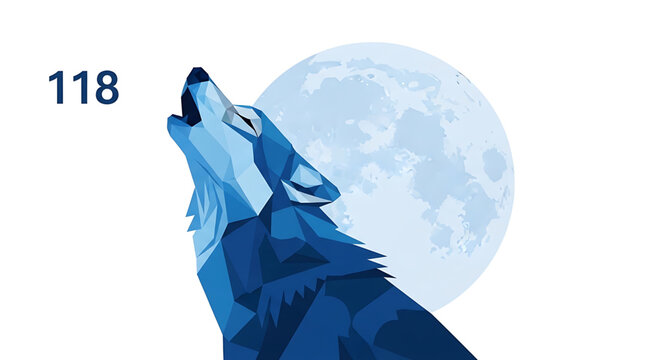 Low poly illustration of a howling wolf against a full moon
