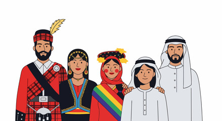 Obraz premium Diverse Group of People in Traditional Attire Representing Various Cultures.