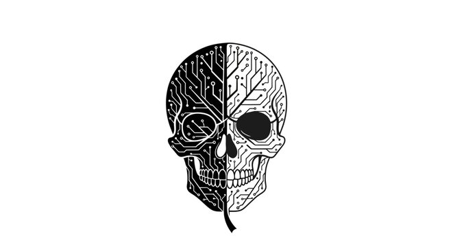 Digital Skull with Circuit Board Pattern - Technology and Death Concept