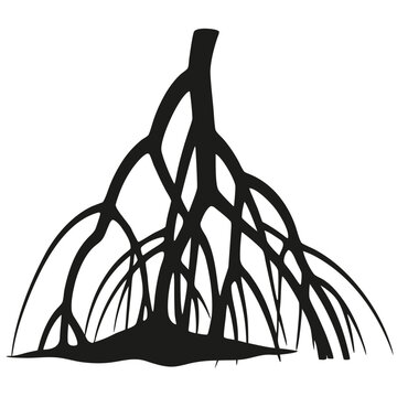 Black silhouette tree roots, tree silhouette, roots illustration, black tree