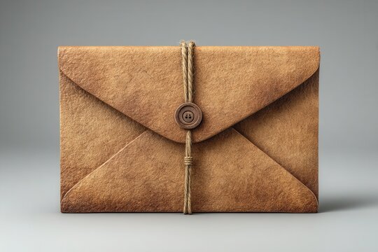Brown paper envelope tied with twine and button closure