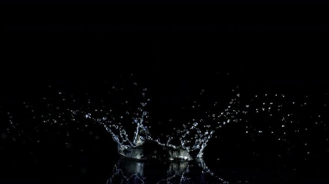 Super Slow Motion Shot of Water Crown Splash Isolated on Black Background at 1000fps.