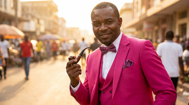 Congolese sapeur La SAPE elegant fashion man Congo DRC portrait stylish traditional modern urban cultural identity dandyism Africa sophisticated flamboyant suit colorful pride heritage lifestyle