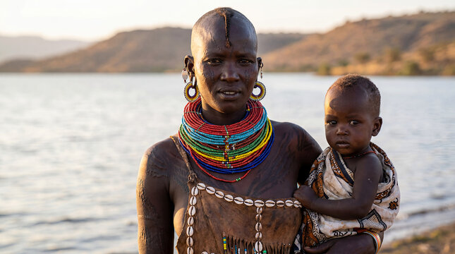 Kenyan Turkana woman tribal scarification East African indigenous portrait traditional culture identity body art dark skin authentic heritage proud nomadic pastoral ritual ethnic adult female beaded