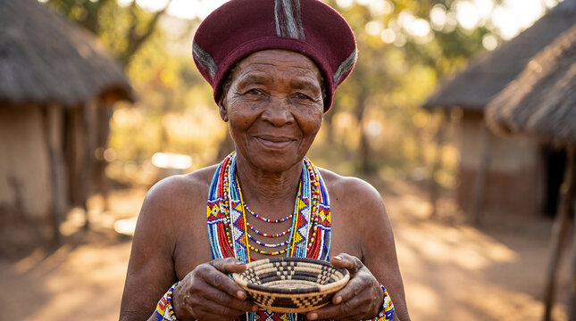 South African Zulu elder woman traditional portrait beaded necklace cultural heritage indigenous wisdom matriarch ancestral identity pride authentic ethnic dignified ceremonial South Africa respected