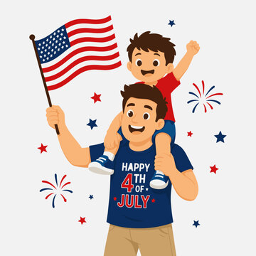 Father and son celebrating july 4t usa independence day father and son celebrating july 4th usa independence day