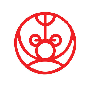 Abstract Red Monkey Face Logo Vector Minimal Line Art Icon Isolated on Gray Background