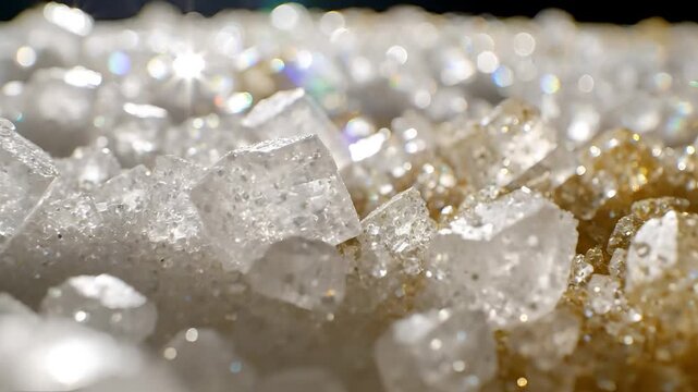 Closeup Macro View of Sparkling Crystals and Glittering Gold Dust.