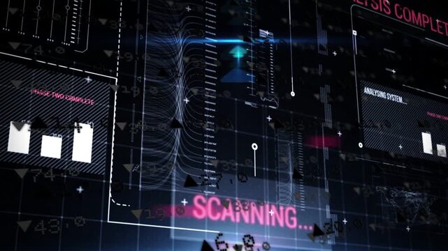 HUD cluster starting scan with SCANNING label lighting, waveform rising, icons moving for analysis