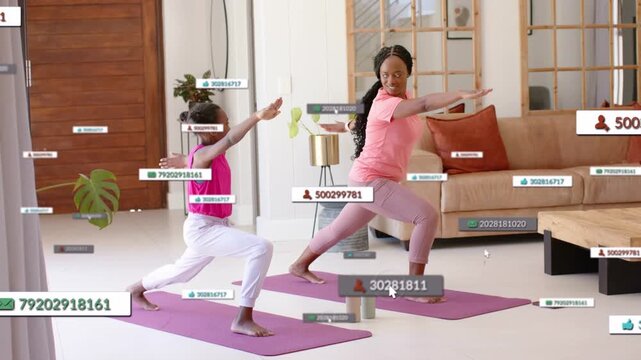 Mom and child stepping into lunge mirroring for health as overlays building around them